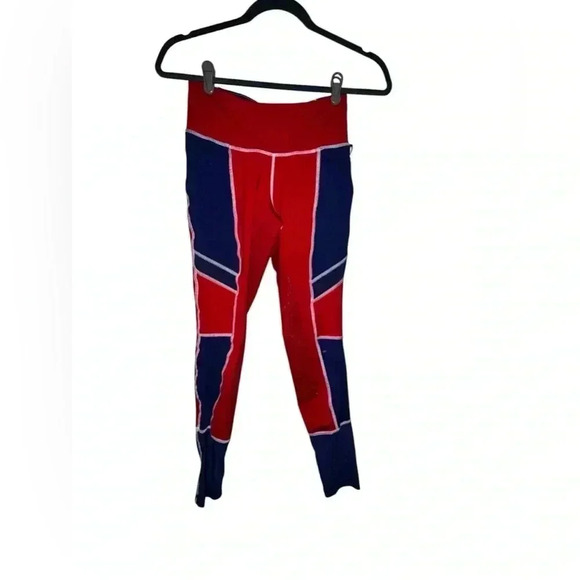 Dover Sadlers equine tech leggings with silicon seat, blue, and red blocking xs - Picture 3 of 6